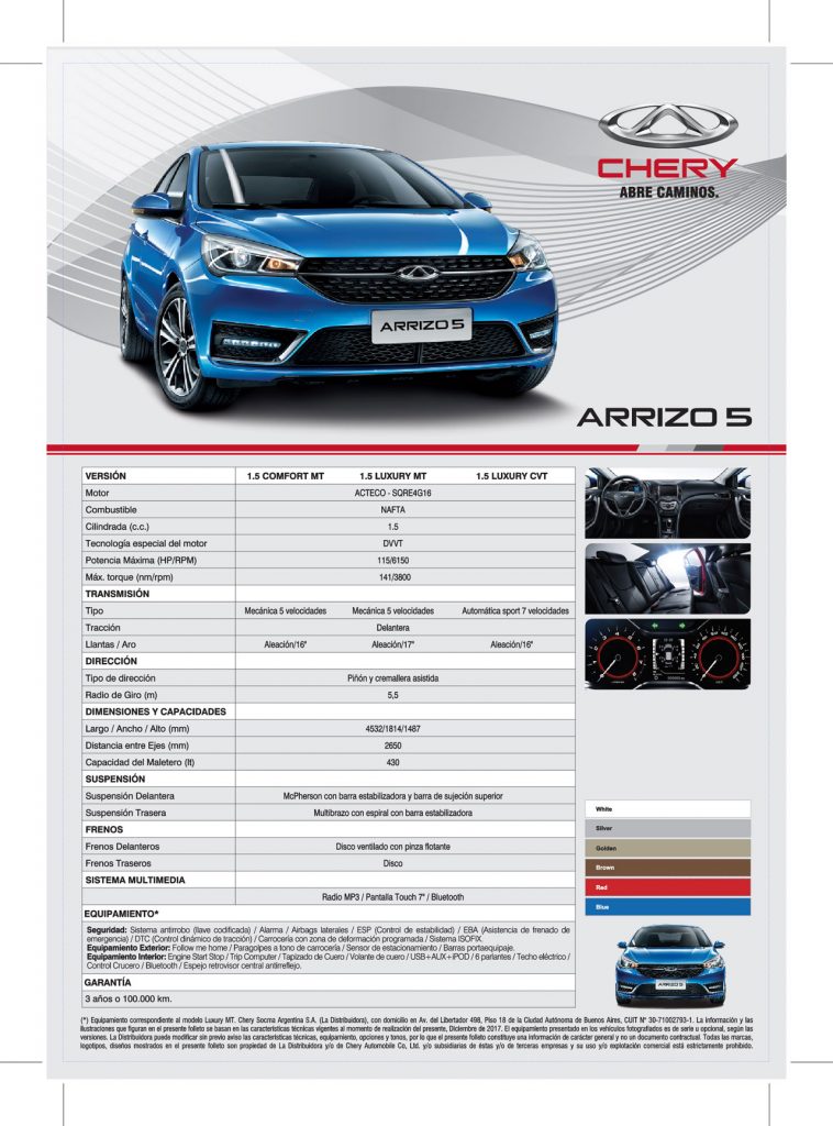Ficha técnica Chery Arrizo 5
