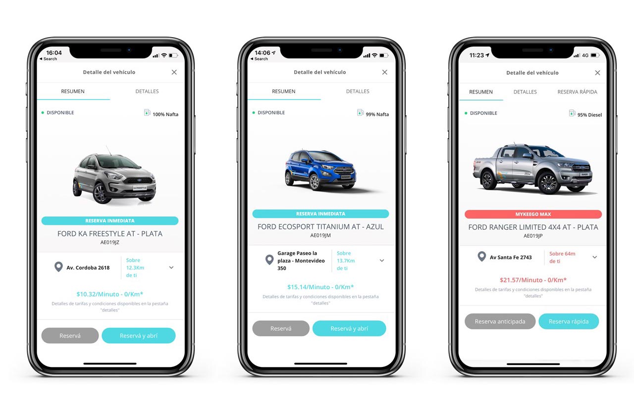 Con MyKeego ya podés alquilar un Ford por minutos, horas o días desde tu celular